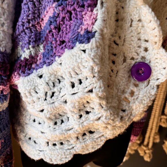 Crochet Granny Core Hand Knit Cardigan Sweater Purple M/L Cottage Fairy Girly - Picture 8 of 11